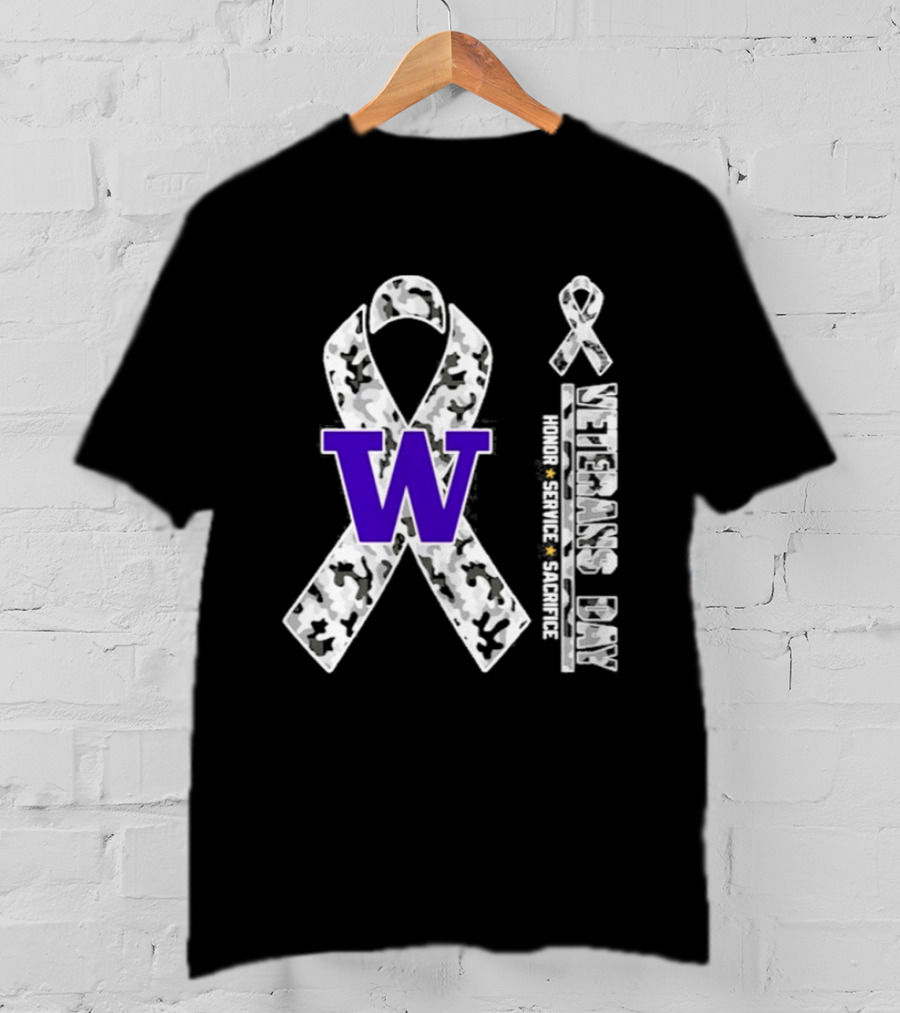 Washington Huskies Veterans Day 2026 Honor Service Sacrifice Camouflage Ribbon T-Shirt