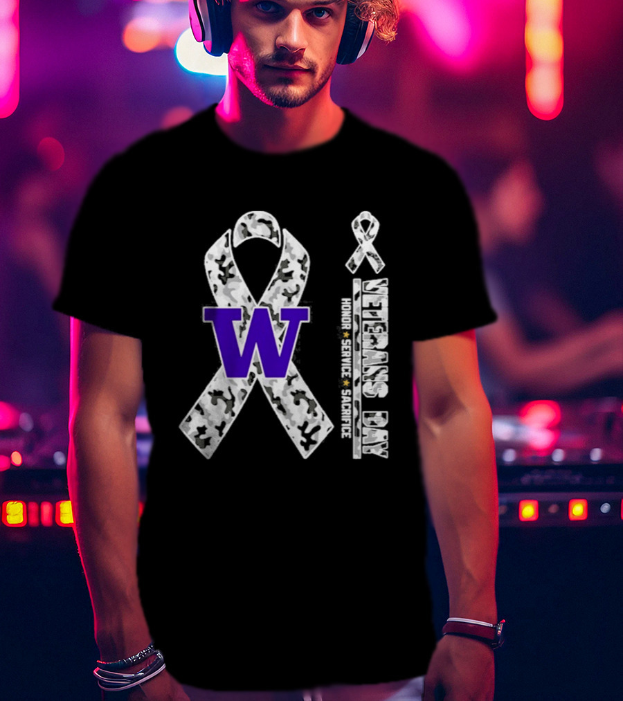 Washington Huskies Veterans Day 2026 Honor Service Sacrifice Camouflage Ribbon T-Shirt
