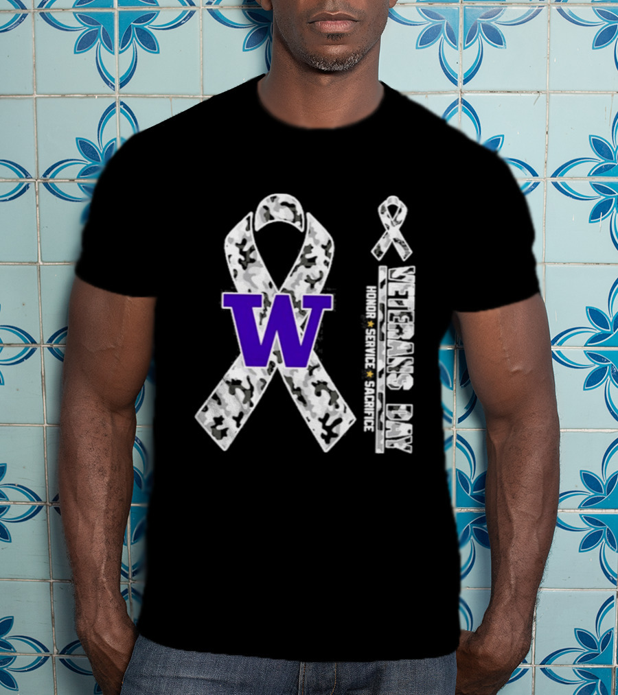 Washington Huskies Veterans Day 2026 Honor Service Sacrifice Camouflage Ribbon T-Shirt