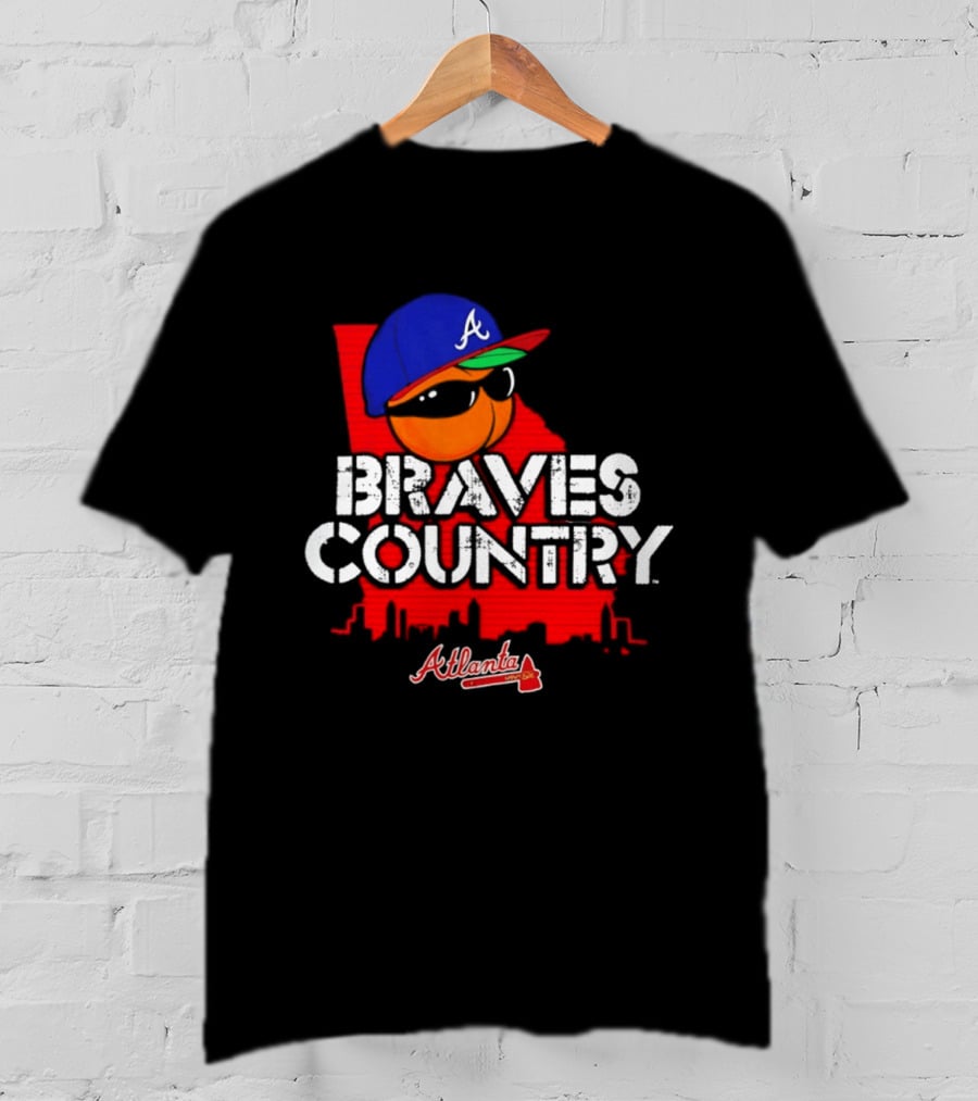 Braves Country Atlanta A Cap Sunglasses Georgia Map Red Skyline T-Shirt