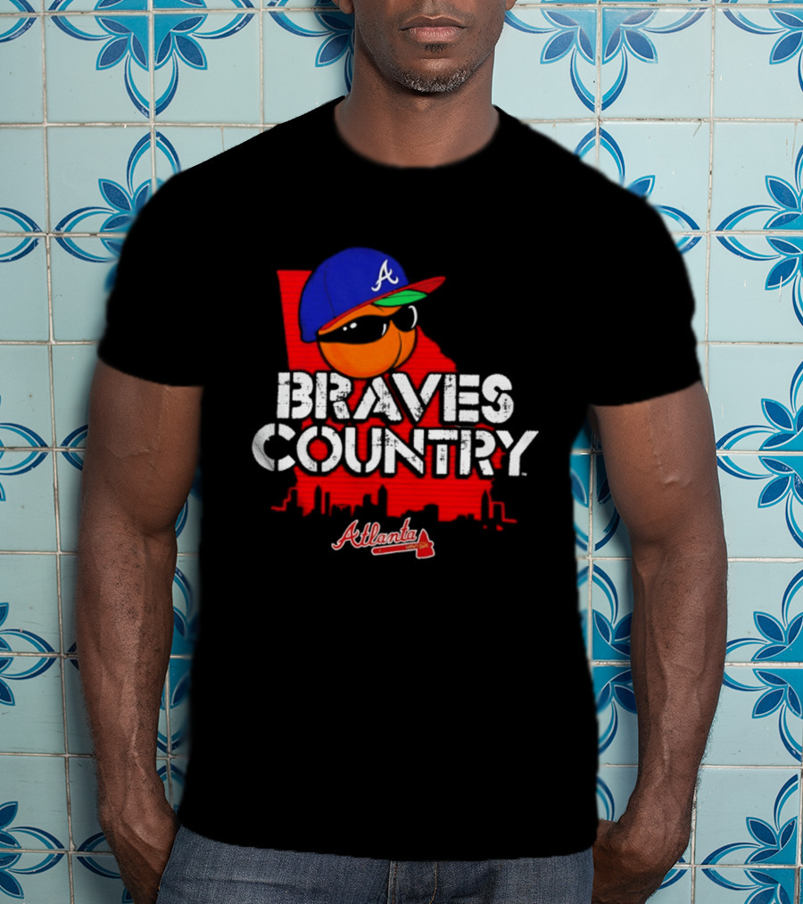 Braves Country Atlanta A Cap Sunglasses Georgia Map Red Skyline T-Shirt