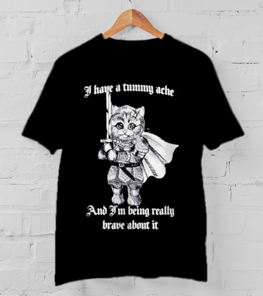 I Have A Tummy Ache And I'm Being Really Brave About It Knight Cat With Sword T-Shirt