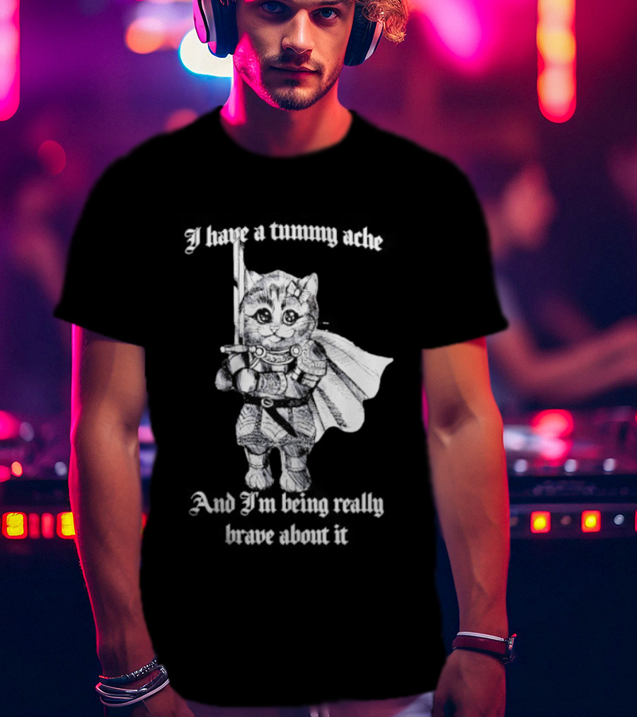 I Have A Tummy Ache And I'm Being Really Brave About It Knight Cat With Sword T-Shirt