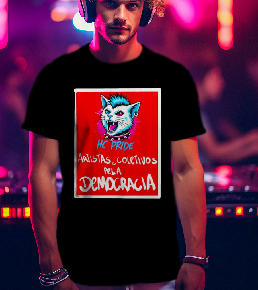 HC Pride Cat Rock Artistas E Coletivos Pela Democracia T-Shirt