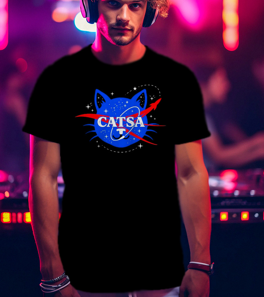 CATSA Space Cat NASA Science Logo Rocket Astronaut T-Shirt