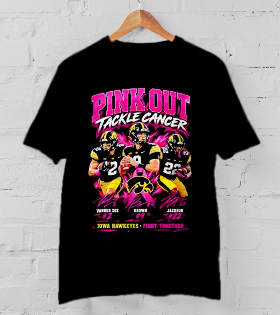 Iowa Hawkeyes Pink Out Tackle Cancer Fight Together Signatures 22 84 10 T-Shirt