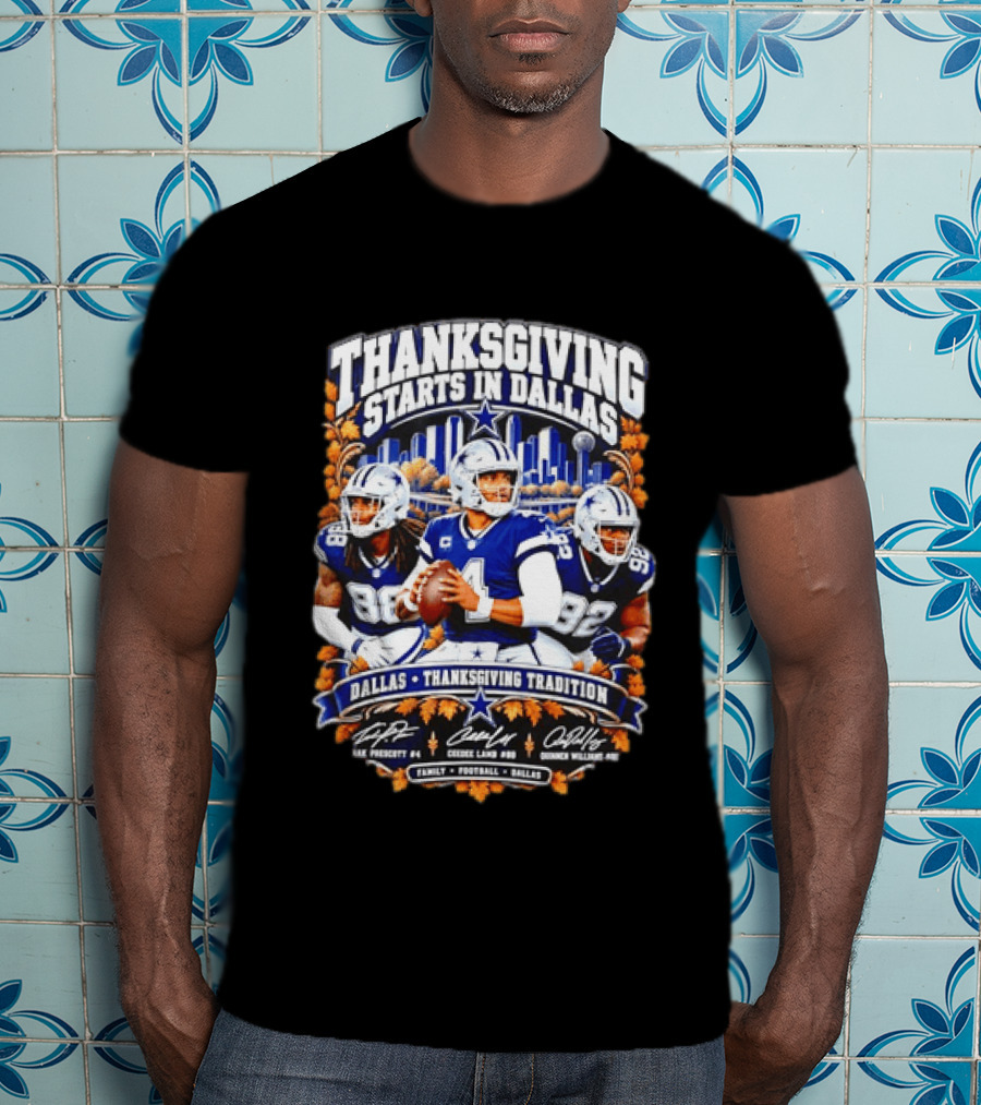 Thanksgiving Tradition Dallas Cowboys Dak Prescott CeeDee Lamb Osa Odighizuwa Family Football T-Shirt
