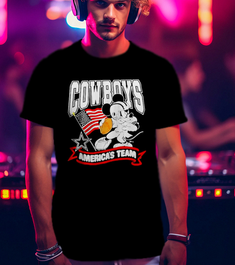Cowboys Mickey Mouse Americans Team Flag Football T-Shirt