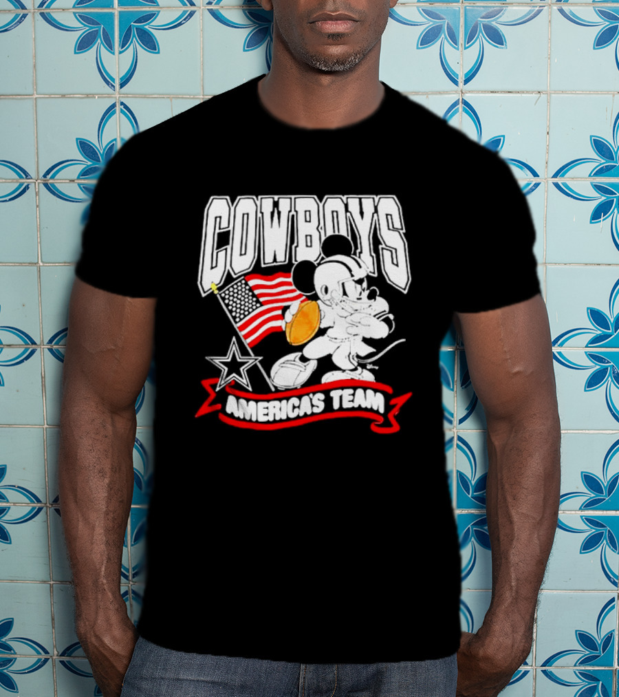 Cowboys Mickey Mouse Americans Team Flag Football T-Shirt