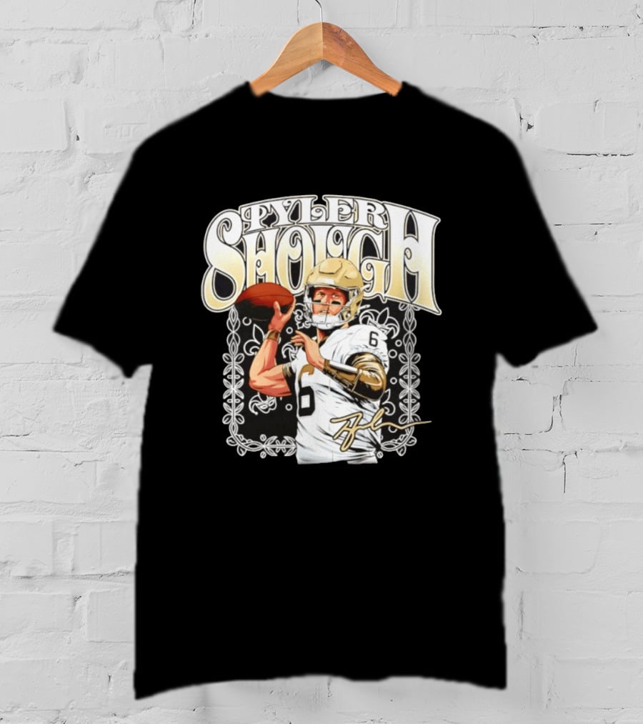 Tyler Shough New Orleans Saints Groovy Football Art With Player Signature T-Shirt