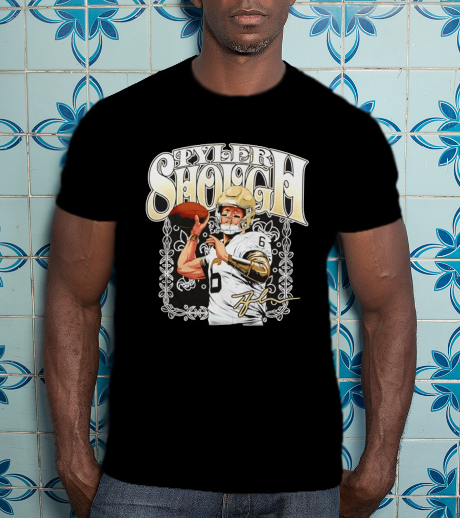 Tyler Shough New Orleans Saints Groovy Football Art With Player Signature T-Shirt