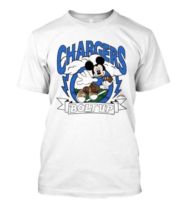 Los Angeles Chargers Mickey Mouse Bolt Up Football 2026 T-Shirt