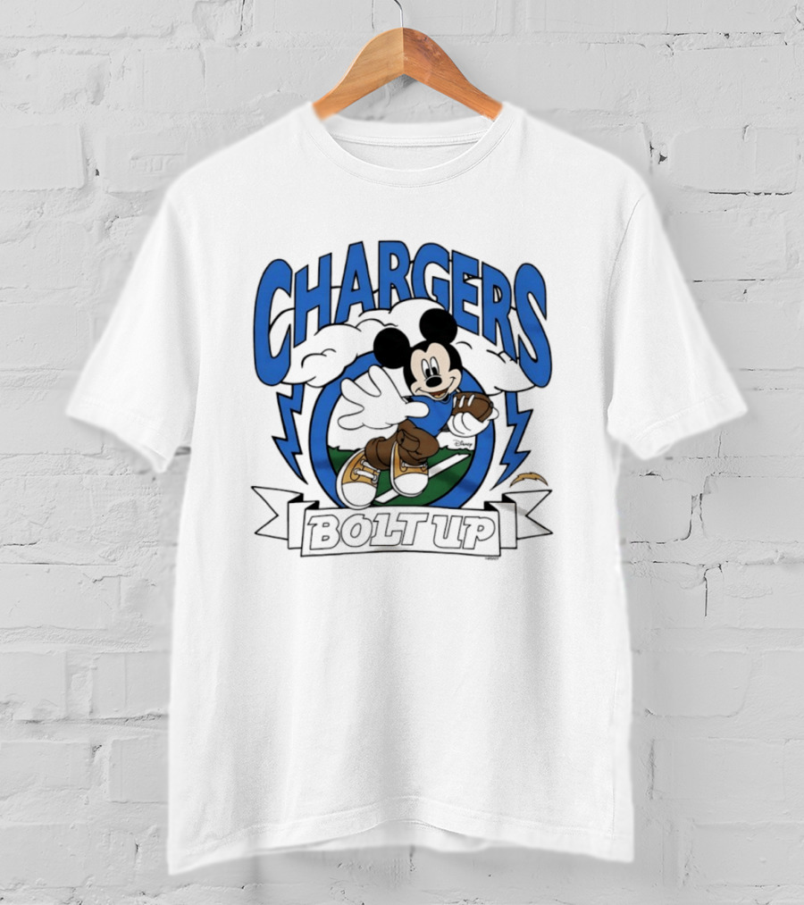 Los Angeles Chargers Mickey Mouse Bolt Up Football 2026 T-Shirt