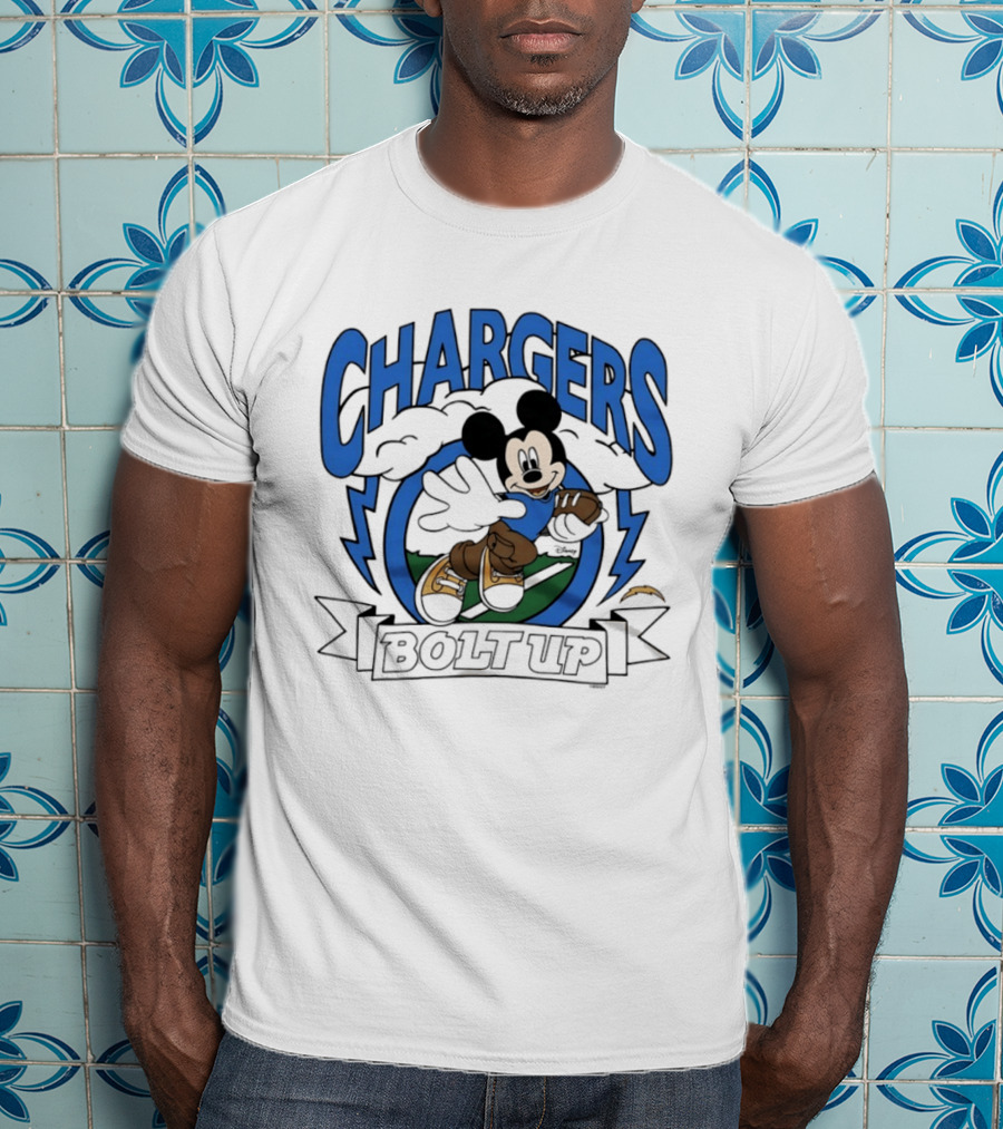Los Angeles Chargers Mickey Mouse Bolt Up Football 2026 T-Shirt