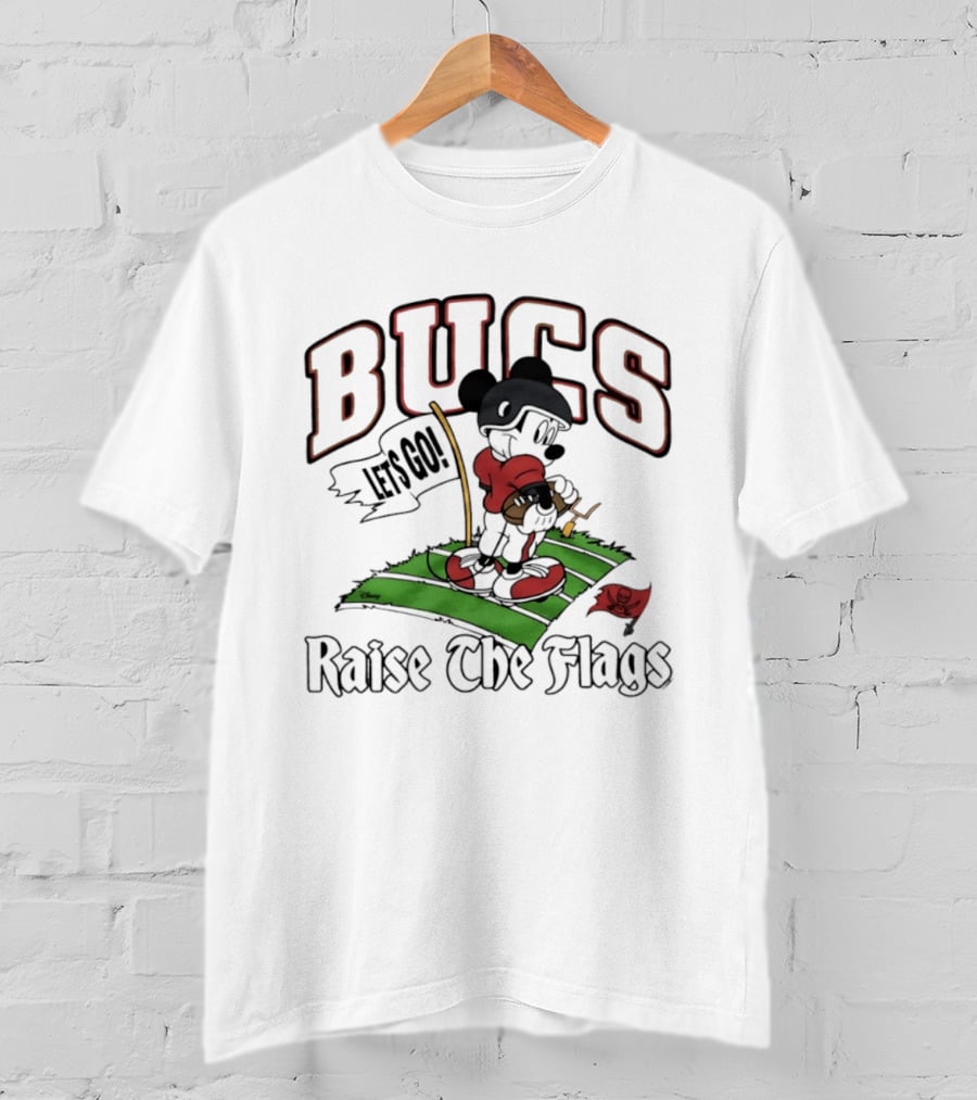 Bucs Raise The Flags Mickey Mouse Let's Go Tampa Bay Buccaneers T-Shirt