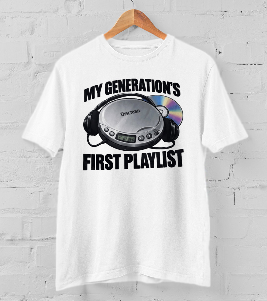 Retro Discman My Generation's First Playlist CD Player Headphones 90s Music Nostalgia T-Shirt