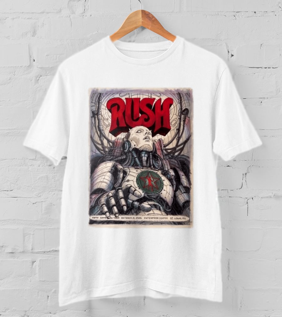 Rush Fifty Something Tour October 21 2026 Enterprise Center St. Louis MO Robot Star T-Shirt