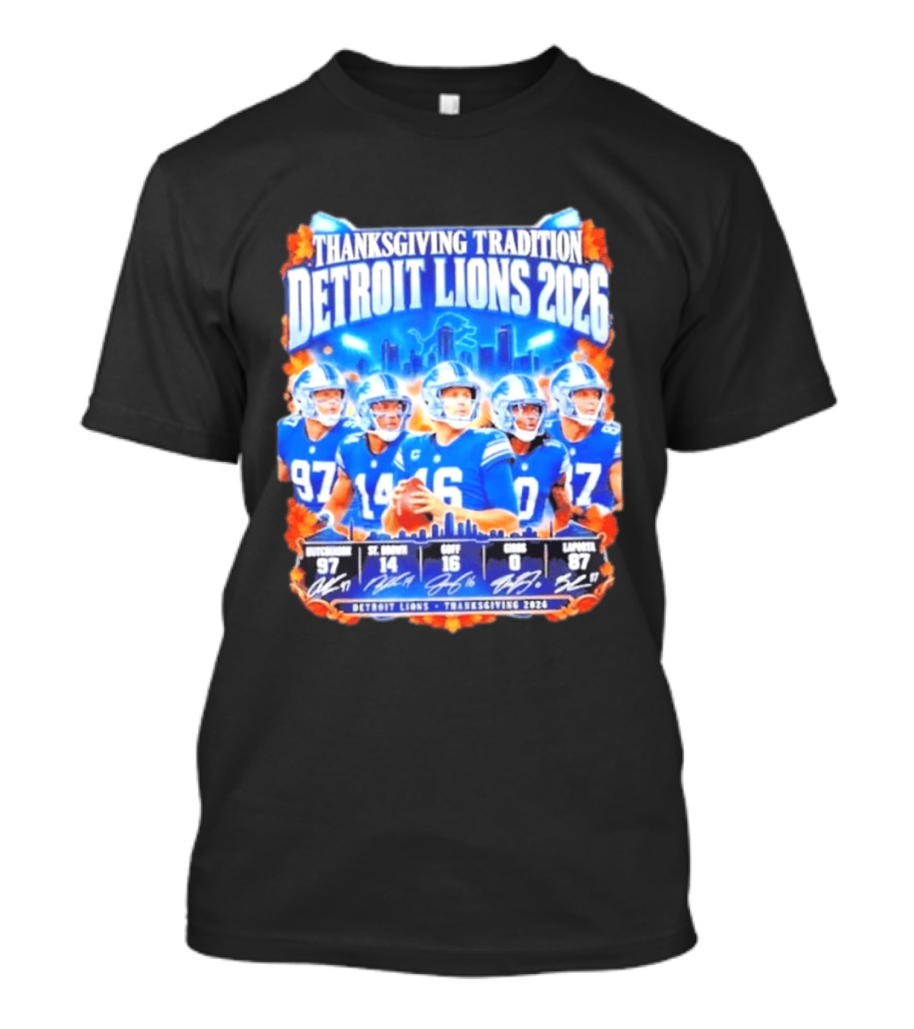 Thanksgiving Tradition Detroit Lions 2026 Hutchinson St Brown Goff Gibbs Laporta T-Shirt