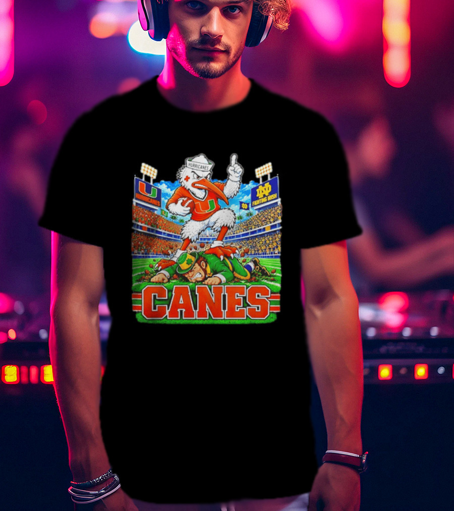 Miami Hurricanes Canes Vs Notre Dame Fighting Irish 2026 Victory Scene T-Shirt