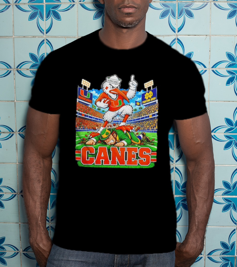 Miami Hurricanes Canes Vs Notre Dame Fighting Irish 2026 Victory Scene T-Shirt