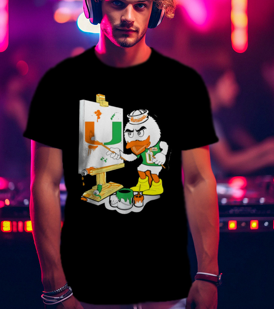 Miami Hurricanes Sebastian Mascot Painting Iconic U T-Shirt