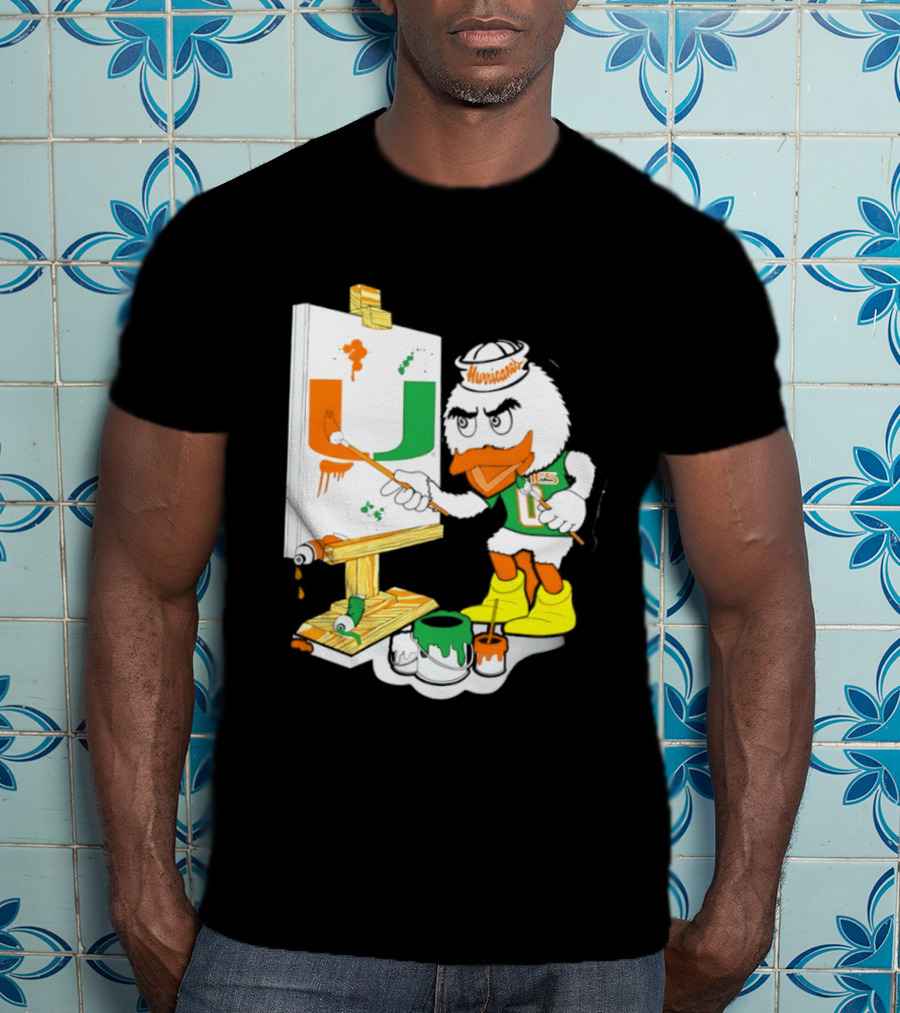 Miami Hurricanes Sebastian Mascot Painting Iconic U T-Shirt