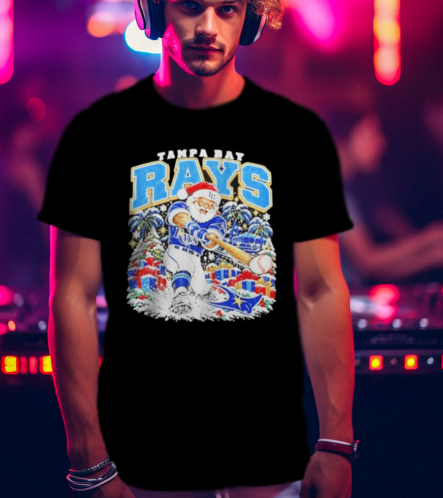 Santa Claus Tampa Bay Rays MLB Christmas 2026 Slugger Swing T-Shirt