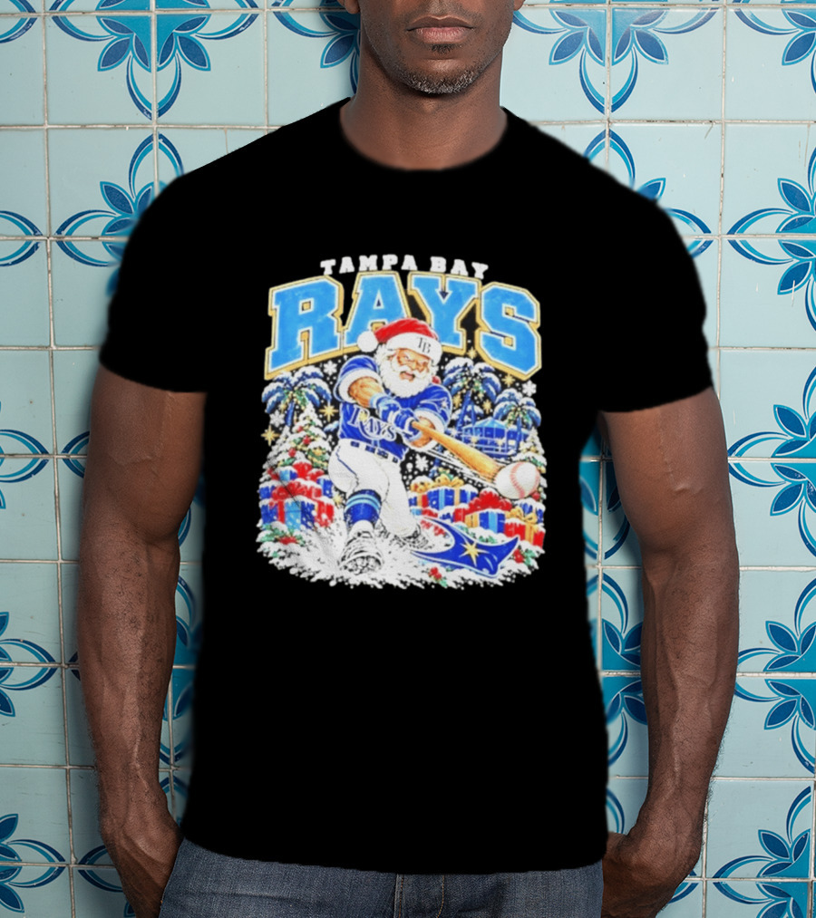 Santa Claus Tampa Bay Rays MLB Christmas 2026 Slugger Swing T-Shirt