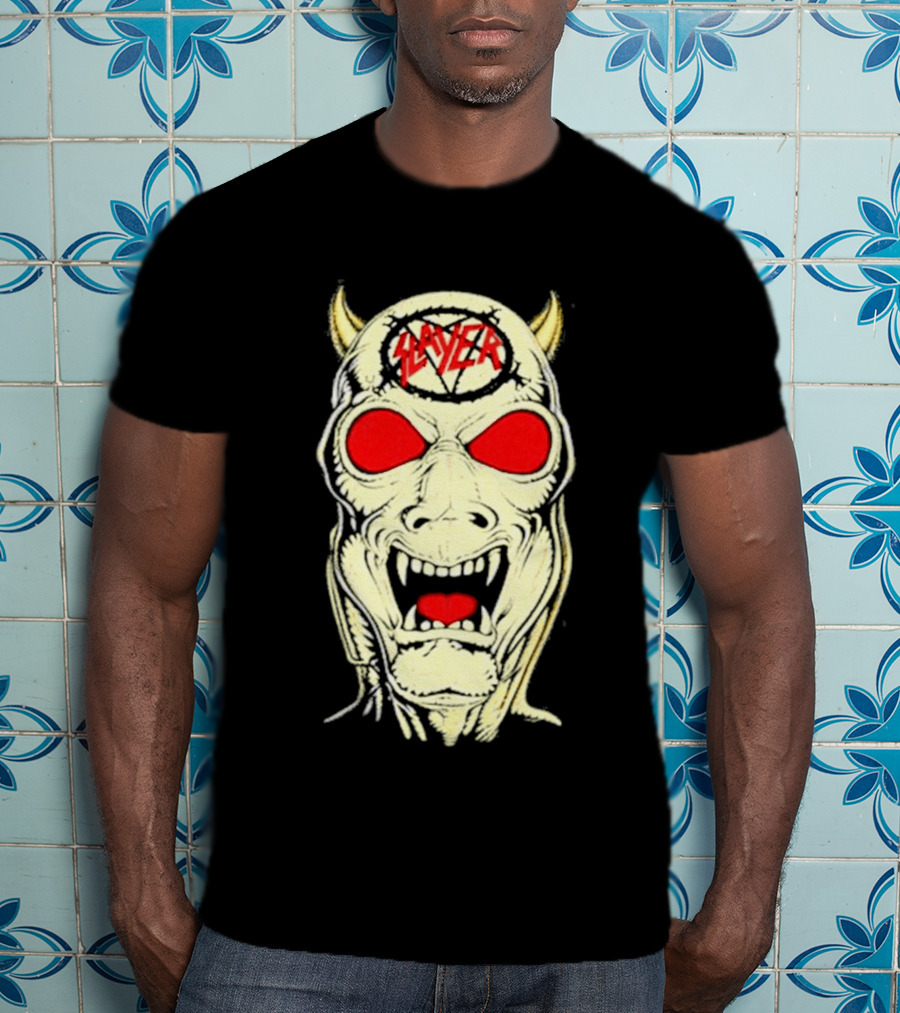 Slayer Criminally Insane Skull Red Eyes Demon Horns T-Shirt