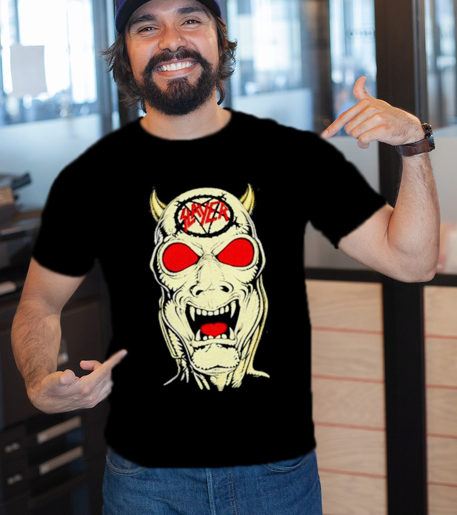 Slayer Criminally Insane Skull Red Eyes Demon Horns T-Shirt