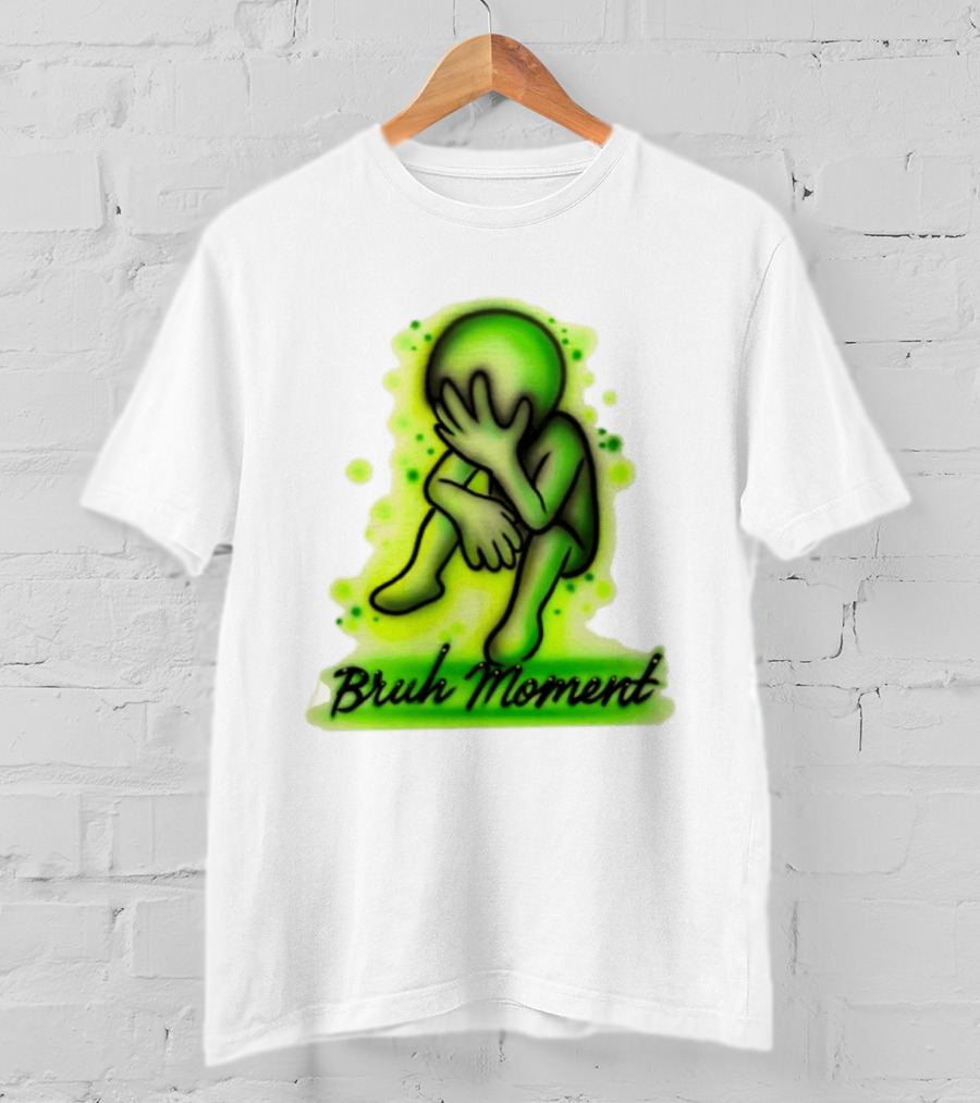 Bruh Moment Facepalm Green Airbrush Sitting Figure T-Shirt
