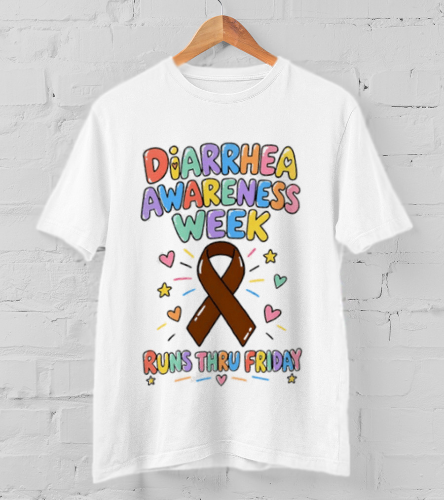 Diarrhea Awareness Week Runs Thru Friday Ribbon Hearts Stars T-Shirt