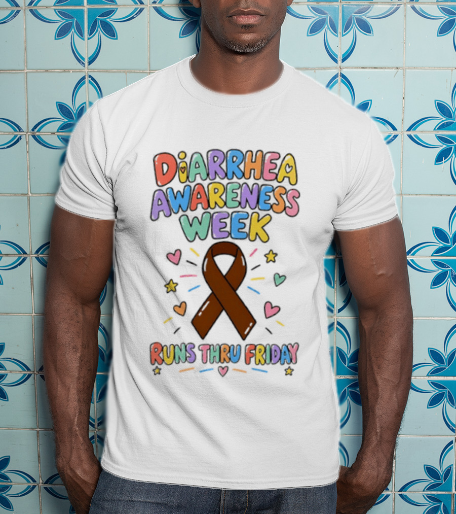 Diarrhea Awareness Week Runs Thru Friday Ribbon Hearts Stars T-Shirt