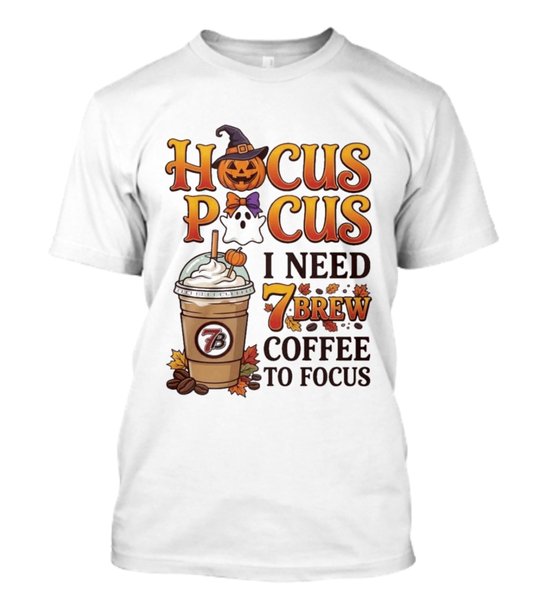 Hocus Pocus I Need 7 Brew Coffee To Focus Halloween Pumpkin Ghost T-Shirt