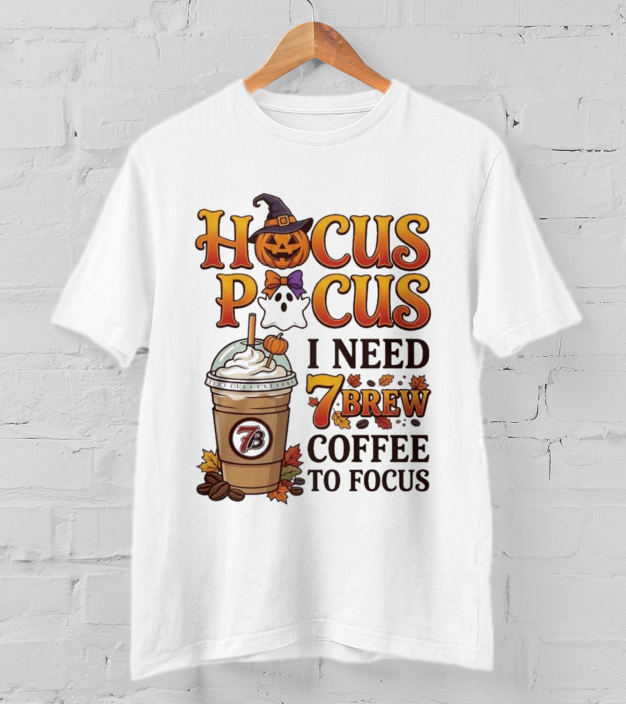 Hocus Pocus I Need 7 Brew Coffee To Focus Halloween Pumpkin Ghost T-Shirt