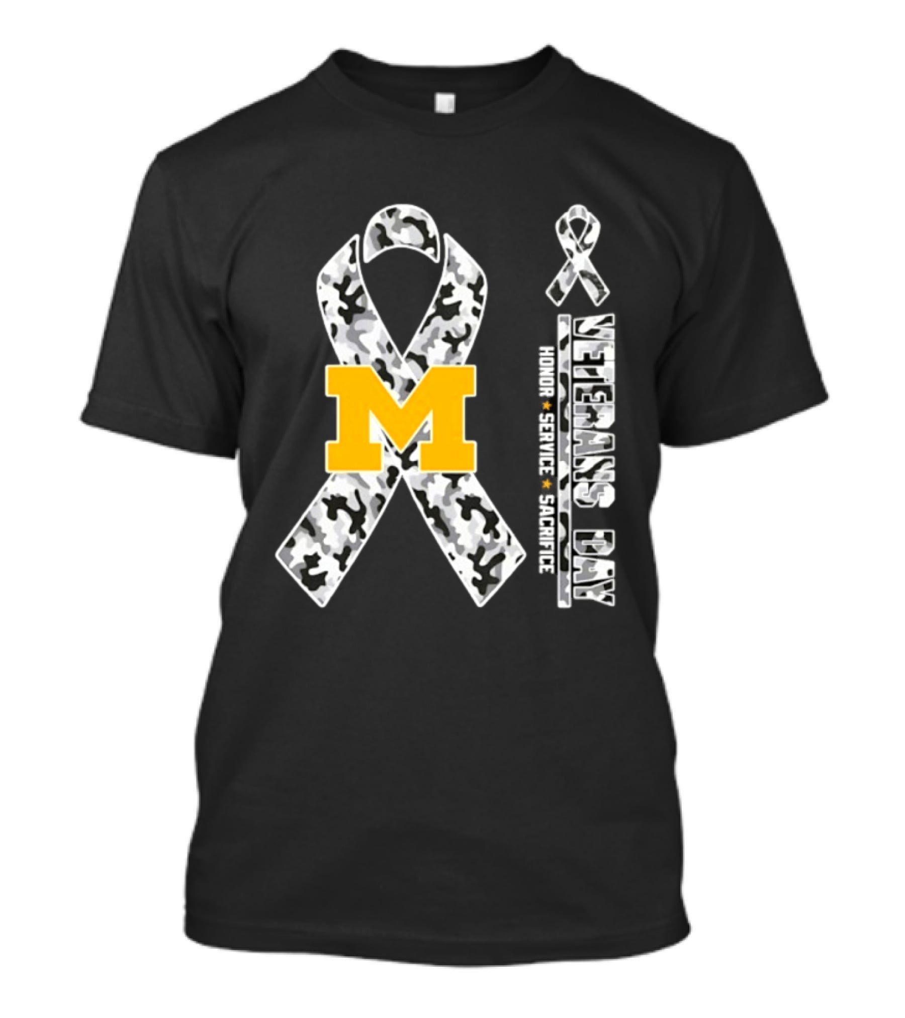Michigan Wolverines M Logo Camouflage Ribbon Veterans Day 2026 Honor Service Sacrifice T-Shirt