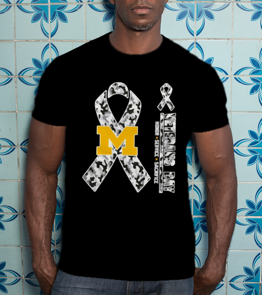 Michigan Wolverines M Logo Camouflage Ribbon Veterans Day 2026 Honor Service Sacrifice T-Shirt