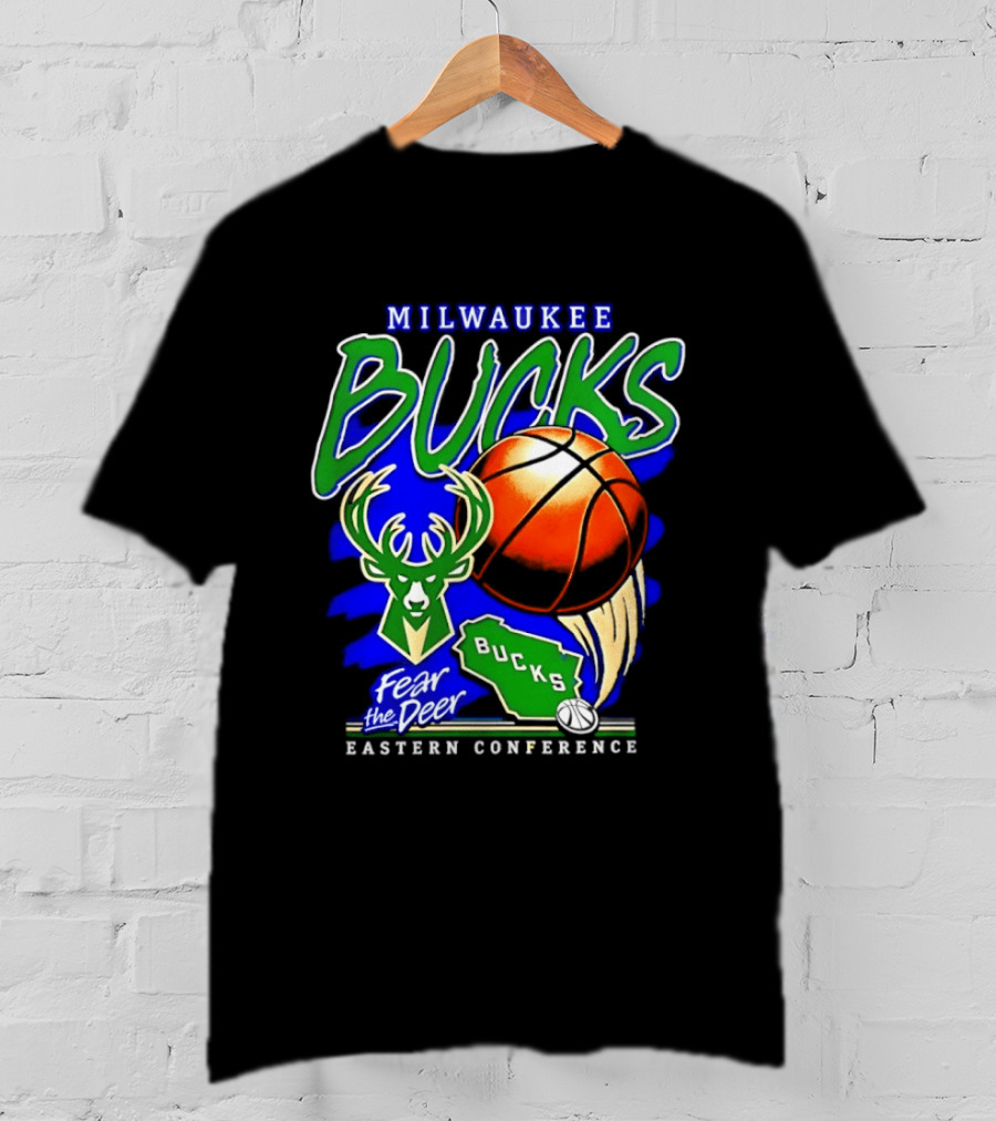 Milwaukee Bucks Fear The Deer Basketball Eastern Conference Wisconsin Map T-Shirt