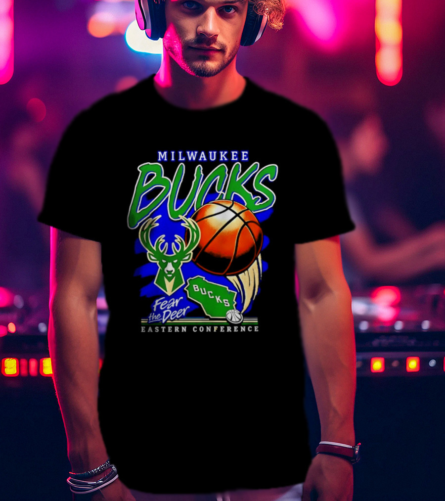 Milwaukee Bucks Fear The Deer Basketball Eastern Conference Wisconsin Map T-Shirt