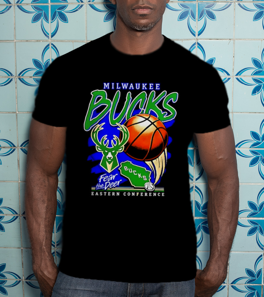 Milwaukee Bucks Fear The Deer Basketball Eastern Conference Wisconsin Map T-Shirt
