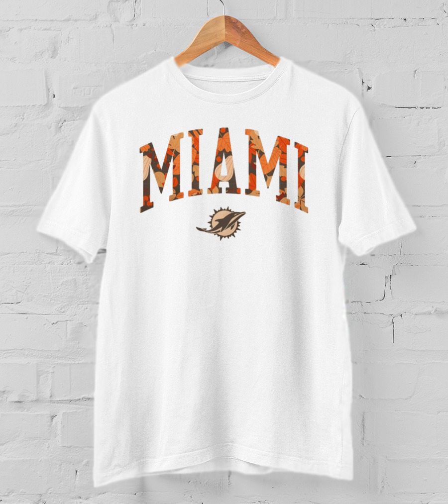 Miami Dolphins Fall Leaves Wordmark Football Halloween 2026 T-Shirt