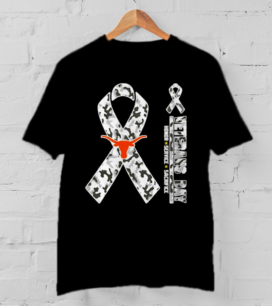 Texas Longhorns Camo Ribbon Veterans Day Honor Service Sacrifice T-Shirt