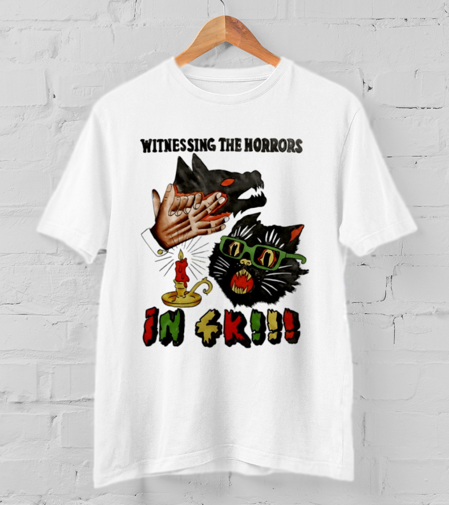 Witnessing The Horrors Horror Cat Candle In 4K T-Shirt