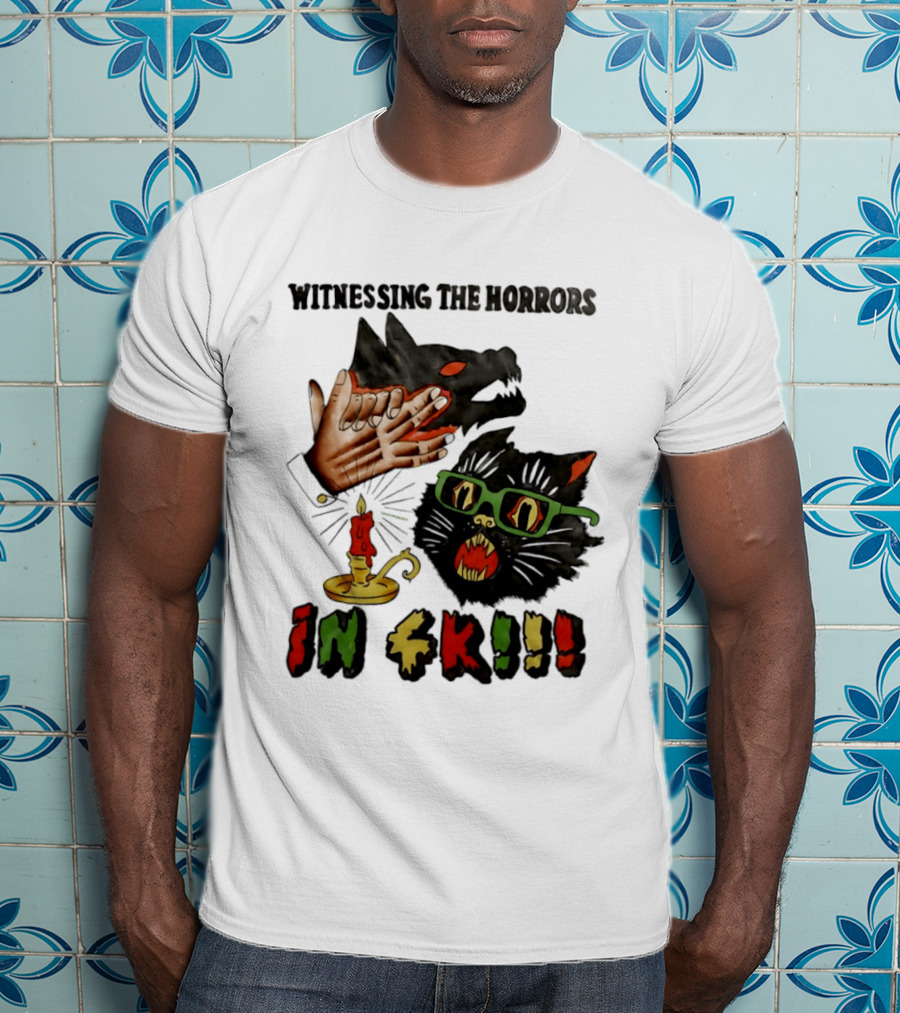 Witnessing The Horrors Horror Cat Candle In 4K T-Shirt