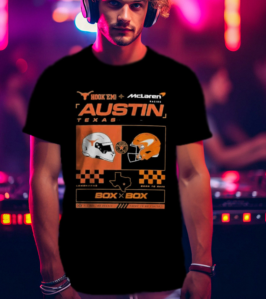 Hook 'Em McLaren Racing Austin Texas Head To Head Box X Box T-Shirt