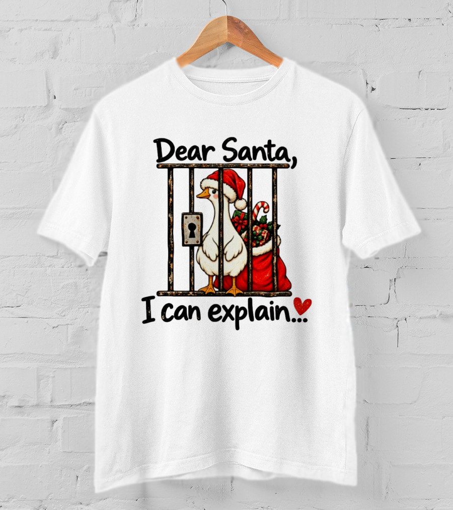 Dear Santa I Can Explain Christmas Goose Santa Hat Candy Cane T-Shirt