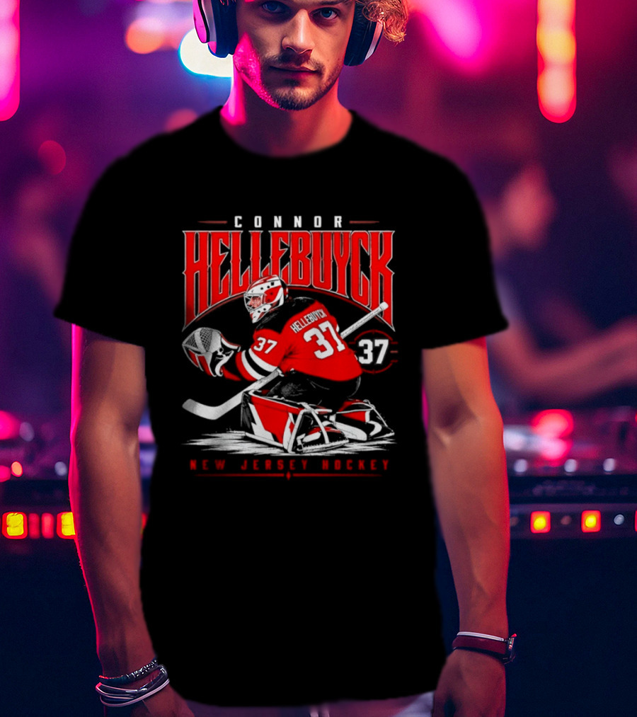 Connor Hellebuyck 37 New Jersey Hockey Glove Hand T-Shirt
