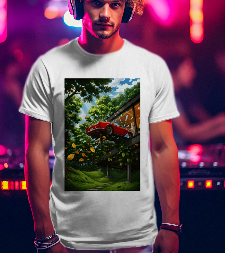 FIB I'll Take It I Want It Red Car Breaking Glass Forest Scene T-Shirt