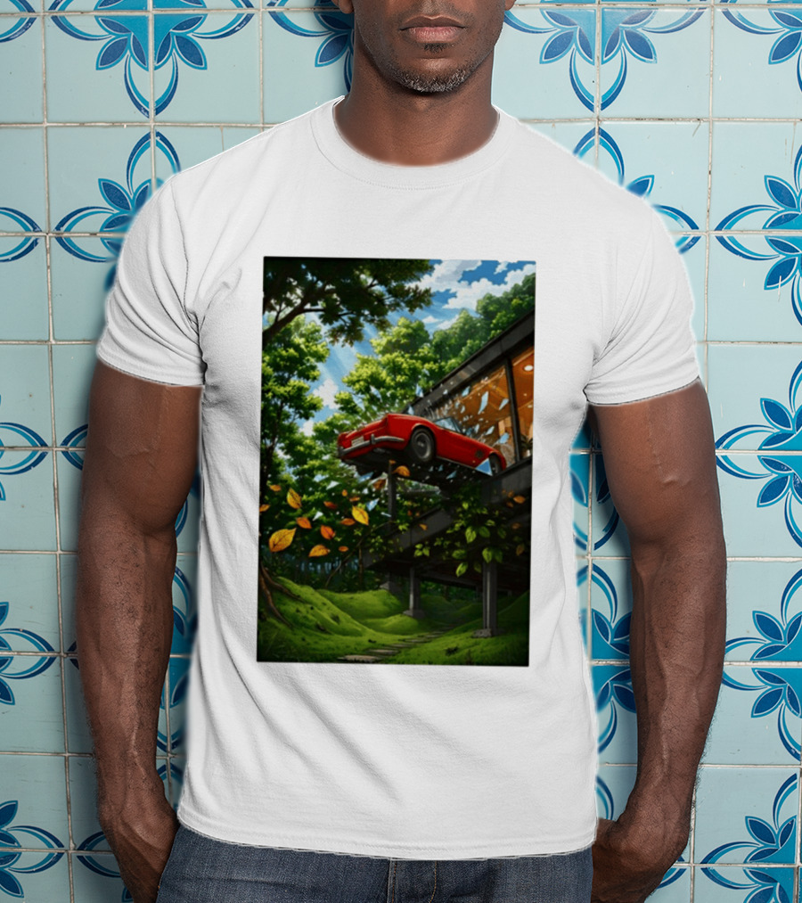 FIB I'll Take It I Want It Red Car Breaking Glass Forest Scene T-Shirt