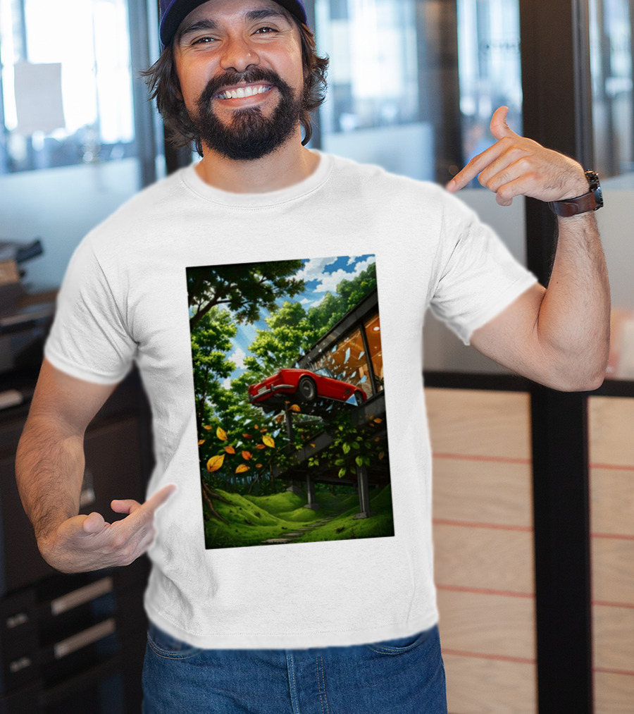 FIB I'll Take It I Want It Red Car Breaking Glass Forest Scene T-Shirt